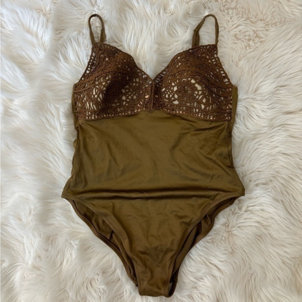 La Perla RARE! Olive BrownLace One Piece Swimsuit Gorgeous!